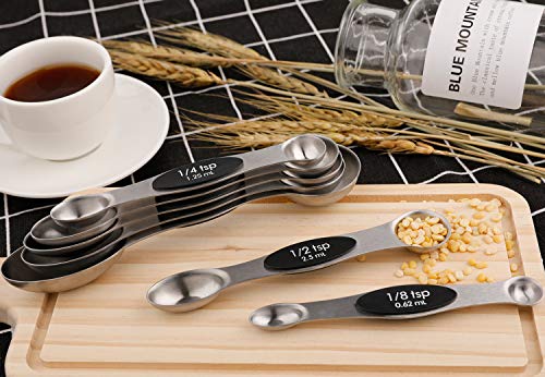  Magnetic Measuring Spoons Set Of 7 Stainless Steel Metal Double Sided Teaspoon Tablespoon For Dry And Liquid Ingredients