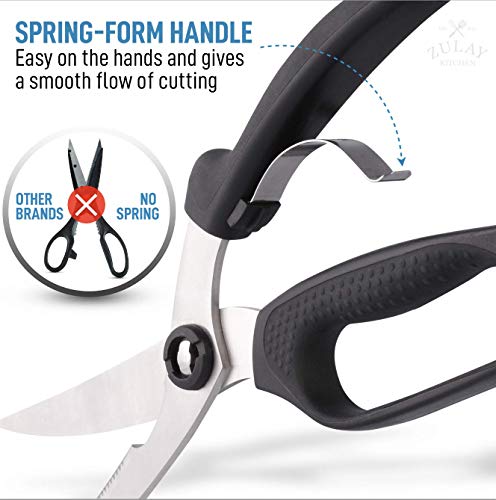  Spring-Loaded Poultry Shears - Premium Heavy Duty Kitchen Chicken Shears With Anti-Slip Handle & Safety Lock - Poultry Scissors For Meat, Game, Chicken, Bone, Herbs & More
