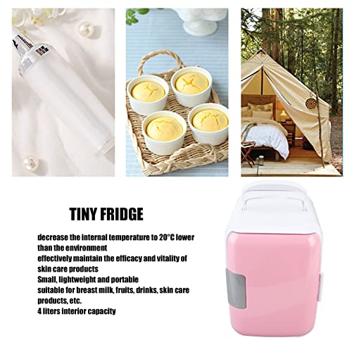  Mini Fridge, 4 Liter ABS Partition Detachable Portable Cooler And Warmer Car Fridge Personal Refrigerator For Skin Care, Cosmetics, Beverage, Food, Great For Bedroom, Office, Car, Dorm(Pink)