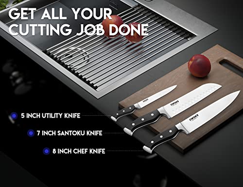  Chef Knife Ultra Sharp Kitchen Knife Set 3 PCS,Premium German Stainless Steel Knife With Finger Guard Clad Dimple,Ergonomic Handle And Gift Box