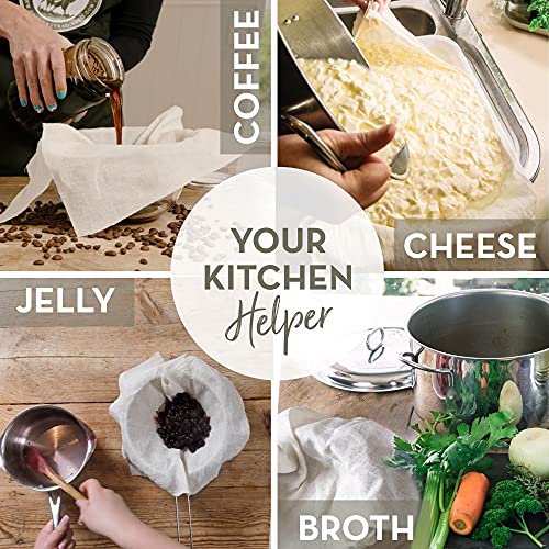  Organic Unbleached Cotton Cheesecloth For Straining - 2 Reusable Hemmed Squares, GOTS Certified, Fine Reusable Strainer – Large 23" X 23"