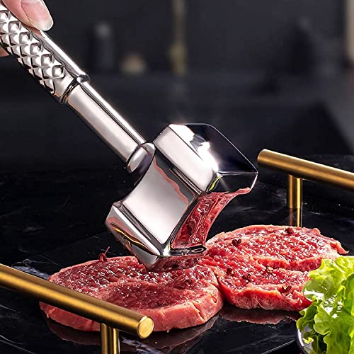  Meat Hammer, Premium Stainless Steel Meat Tenderizer Tool, Meat Pounder Mallet + Silicone Basting Brush For Tenderizing Steak, Beef And Poultry, Heavy Duty Sturdy, Non-Slip Handle, Dual-Sided