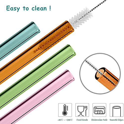  8 Pcs Reusable Glass Straws, 8"x8mm Eco-friendly Drinking Straws For Smoothie, Milkshakes, Tea, Juice, Cocktail Straws, Multi-Color Mixed (8Pcs Bent)