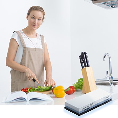  Whetstone Knife Sharpener By Gourmet Tool - 1000/6000 Knife Sharpening Stone - Waterstone 1000-6000 Grit With Non-Slip Rubber Base - Best Wet Stone Kitchen Knives Gift Ideas