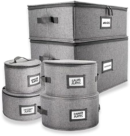  China Storage Containers | 8 Pc. ULTRA THICK HARDSHELL ALL SURFACES & COVER | China Storage Box With Handles | Stackable Storage For Plates, Platters, Mugs, Wine Glass & Flatwares