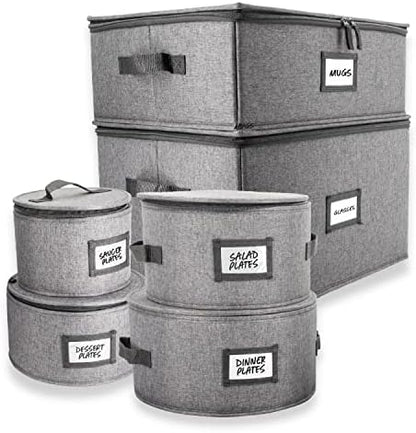  China Storage Containers | 8 Pc. ULTRA THICK HARDSHELL ALL SURFACES & COVER | China Storage Box With Handles | Stackable Storage For Plates, Platters, Mugs, Wine Glass & Flatwares