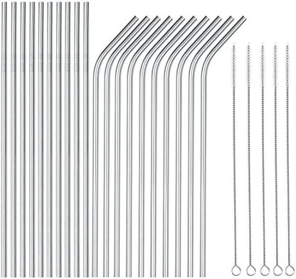  Wholesale 25 Piece Set Stainless Steel Straws Long 8.5 Inch Drinking Metal Straws Reusable Drinking Straws For 20 OZ (10 Straight | 10 Bent | 5 Brushes)