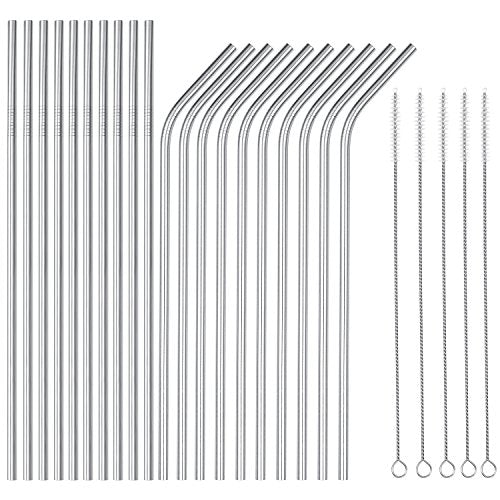  Wholesale 25 Piece Set Stainless Steel Straws Long 8.5 Inch Drinking Metal Straws Reusable Drinking Straws For 20 OZ (10 Straight | 10 Bent | 5 Brushes)