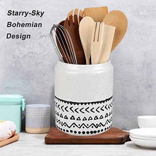  Kopmath Ceramic Utensil Holder For Countertop, Large Utensil Crock, Thick & Sturdy, Dishwasher Safe, Cute Starry-Sky Bohemian, Closure Mouth, Easy To Hold, Cooking Utensils Holder For Kitchen Décor