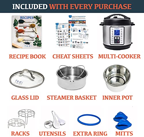  Edi 9-in-1 Total Package Instant Programmable Pressure Cooker, 6 Quart, Deluxe Accessory Kit, Recipes, Pressure Cook, Slow Cook, Rice Cooker, Yogurt Maker, Egg Cook, Sauté, Steamer, Stainless Steel
