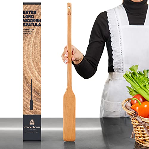 Xtra-Long 24" Wooden Paddle - Long-Handled Beech Wood Stirring Paddle - Cajun Cooking Mixing & Brewing Big Stock Pots - Heavy-Duty Flat Stir Paddles For Cooking - Hardwood Cookware By Woodenhouse