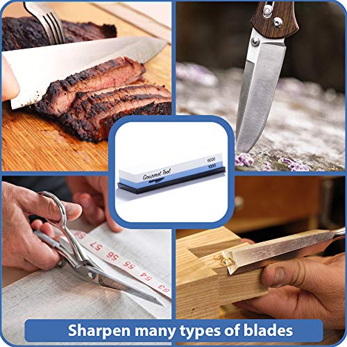  Whetstone Knife Sharpener By Gourmet Tool - 1000/6000 Knife Sharpening Stone - Waterstone 1000-6000 Grit With Non-Slip Rubber Base - Best Wet Stone Kitchen Knives Gift Ideas