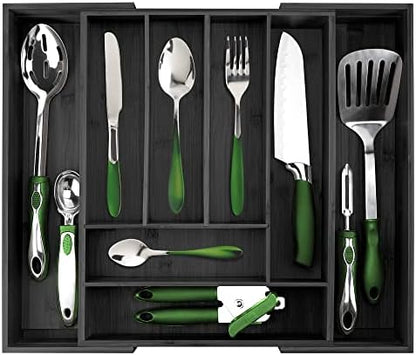  Silverware Organizer - Expandable Kitchen Drawer Organizer - Adjustable Kitchen Drawer Organizer For Utensils, Expandable To 25 Inches Wide, 10 Compartments, Silverware Tray For Drawer