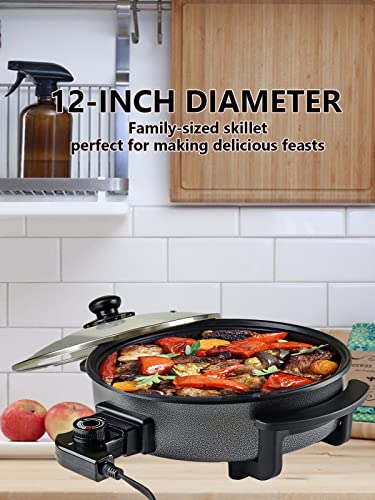  Nstick Electric Skillet - Aluminum Coated Grill Pan & Glass Lid Cover (12-Inch)