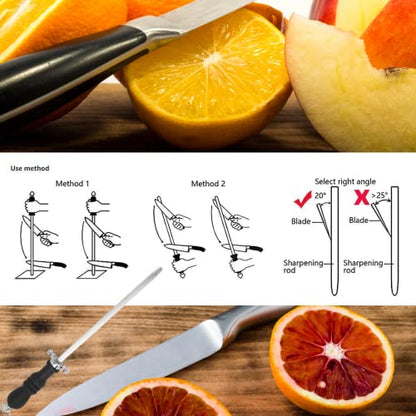  Stainless Steel Kitchen Knife Sharpener Rod - 12-inch Honing Steel Rod