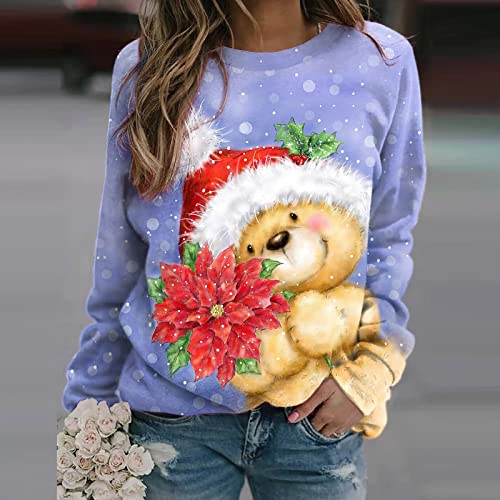  Pullover Sweatshirts For Women Cute Fashion Christmas Print Long Sleeve Plus Size Sweatshirts Pullover Top Streetwear
