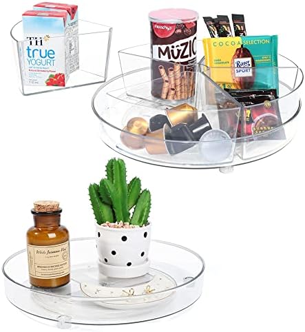 Lazy Susan Organizers, 4 Pack 10.6” Clear Lazy Susan Turntable For Kitchen, Cabinet, Fridge, Pantry, Countertop, Bathroom Storage