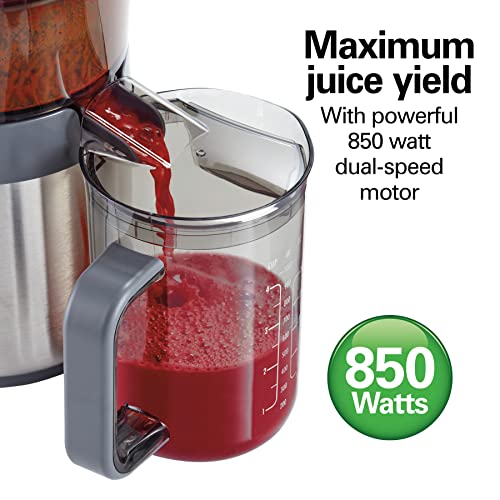 Hamilton Beach Juicer Machine, Centrifugal Extractor, Big Mouth 3" Feed Chute, Easy Clean, 2-Speeds, BPA Free Pitcher, Holds 40 Oz. - 850W Motor, Silver