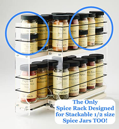  Vertical Spice - 22x2x11 DC - Spice Rack - Fits Narrow Space W/2 Drawers & 2 Tiers - 20 Spice Capacity - Easy Install - Size: 4.6" Wide X 10.75" Tall X 10.6" Depth - Made In USA