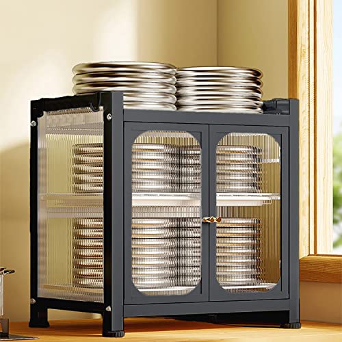  Kitchen Countertop Dish Cabinet Storage Cabinet, Acrylic Transparent Door Panel Double Door Magnetic Suction Design, Dustproof And Grease Proof With Draining Tray