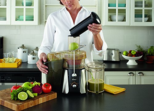 Oster® JusSimple 2-Speed Easy Clean Juice Extractor With Extra-Wide Feed Chute, FPSTJE9010-000, 900W, Black/Silver
