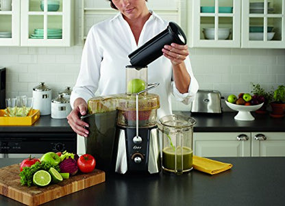 Oster® JusSimple 2-Speed Easy Clean Juice Extractor With Extra-Wide Feed Chute, FPSTJE9010-000, 900W, Black/Silver
