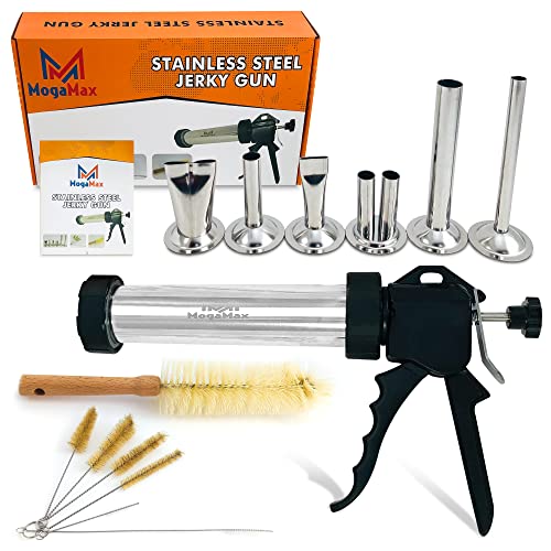  Stainless Steel Jerky Gun | Meat Gun | Jerky Maker With 6 Stainless Steel Nozzles And 7 Cleaning Brushes | Beef Jerky Maker | 1 Pound |
