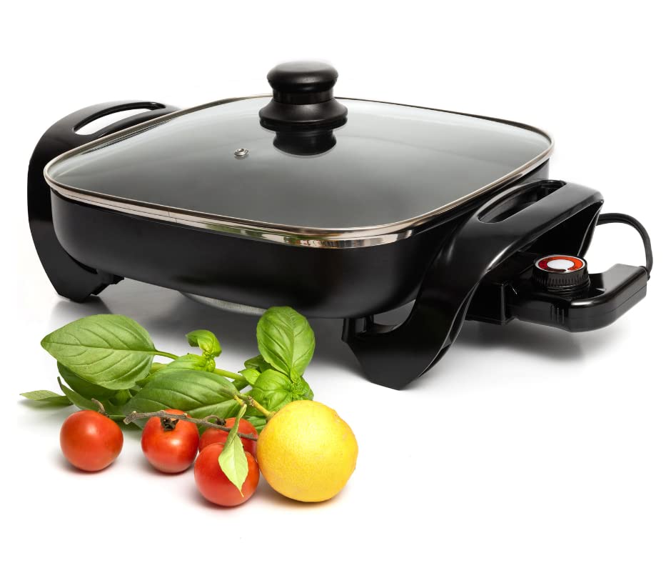  Nonstick Electric Skillet 12 Inch Aluminum Electric Fryer With 2 Layers Of Non-Stick Coating | Adjustable Temperature Control | Lid With Steam Vent & Heat-Resistant Handle