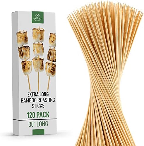  Authentic Bamboo Marshmallow Smores Sticks - 40 Extra Long 30" Roasting Sticks - 5mm Heavy-Duty Bamboo Skewers - Thick Smore Sticks - Ideal For Grilling - Marshmallow Sticks Camping