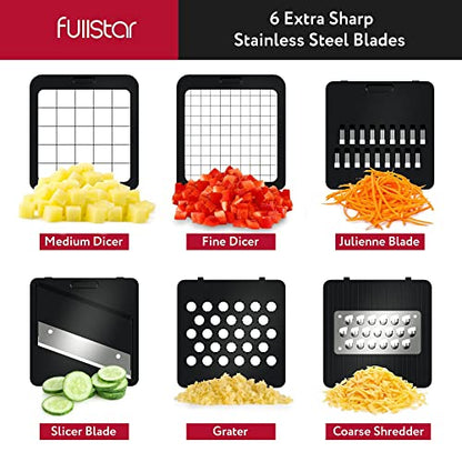  Fullstar Compact Vegetable Chopper - Vegetable Cutter, Food Chopper, Veggie Chopper, Onion Chopper, Vegetable Chopper With Container, Vegetable Slicer, Vegetable Cutter, Mandoline Slicer (6 Inserts)