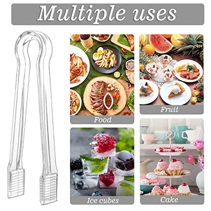  6 PCS Clear Plastic Serving Tongs, 6.3 Inch Mini Serving Utensils Plastic Tongs Ice Tongs For Buffet Bar Kitchen BBQ Appetizers Pastries