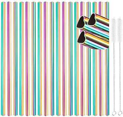  [18 PCS] New Heart Shape Metal Straws 304 Food Grade Stainless Steel, Tomorotec Bulk Reusable Stainless Steel Straw Set With Cleaning Brushes For Tumblers Beverage Drinks Cocktail(Rainbow)