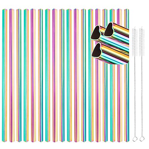  [18 PCS] New Heart Shape Metal Straws 304 Food Grade Stainless Steel, Tomorotec Bulk Reusable Stainless Steel Straw Set With Cleaning Brushes For Tumblers Beverage Drinks Cocktail(Rainbow)