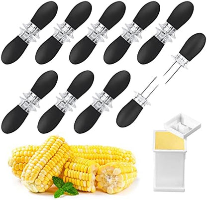  18 Pcs Stainless Steel Corn Cob Holders With Silicone Handle & Convenient Butter Spreading Tool