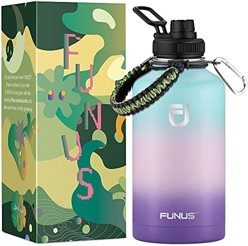  64oz Insulated Water Bottle (2 Lids) 64 Oz Vacuum Stainless Steel Water Bottle With Handle Flip Top Lid And Paracord BPA Free Metal Water Jug Sports Outdoor Camping