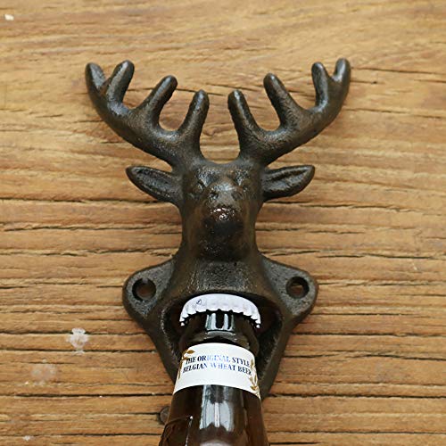  Wall Mounted Bottle Opener, Cast Iron Cool Deer Head Bottle Opener, Beer Coke Beverage Bottle Cap Opener, Vintage Rustic Style Wall Hanging Opener, Bar Farmhouse Wall Ornament, Practical Gift