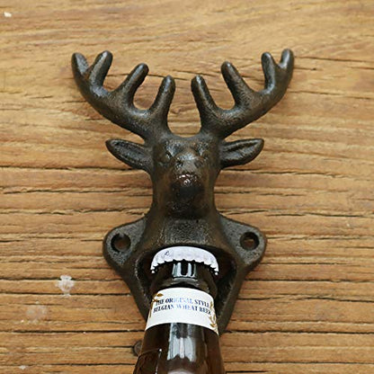  Wall Mounted Bottle Opener, Cast Iron Cool Deer Head Bottle Opener, Beer Coke Beverage Bottle Cap Opener, Vintage Rustic Style Wall Hanging Opener, Bar Farmhouse Wall Ornament, Practical Gift