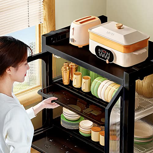  Kitchen Countertop Dish Cabinet Storage Cabinet, Acrylic Transparent Door Panel Double Door Magnetic Suction Design, Dustproof And Grease Proof With Draining Tray