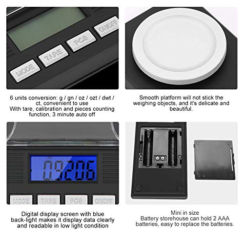  Digital Milligram Jewelry Scale, LED Digital Display Mini Portable High Precision 0.001g Pocket Jewelry Scale With Calibration Weights Tweezers And Weighing Pans (10g)