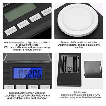  Digital Milligram Jewelry Scale, LED Digital Display Mini Portable High Precision 0.001g Pocket Jewelry Scale With Calibration Weights Tweezers And Weighing Pans (10g)