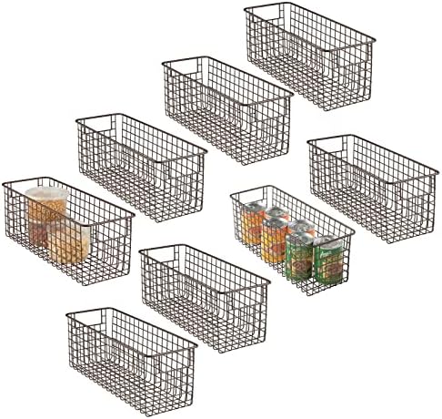  MDesign Metal Wire Food Storage Basket Organizer With Handles For Organizing Kitchen Cabinets, Pantry Shelf, Bathroom, Laundry Room, Closets, Garage - Concerto Collection - 8 Pack - Soft Brass