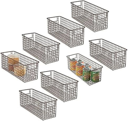  MDesign Metal Wire Food Storage Basket Organizer With Handles For Organizing Kitchen Cabinets, Pantry Shelf, Bathroom, Laundry Room, Closets, Garage - Concerto Collection - 8 Pack - Soft Brass