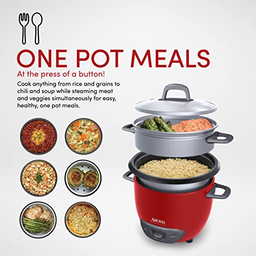  RC-743-1NGR 6-Cup (Cooked) (3-Cup UNCOOKED) Pot Style Rice Cooker And Food Steamer,Red & Aroma 6-cup (cooked) 1.5 Qt. One Touch Rice Cooker, White (ARC-363NG)