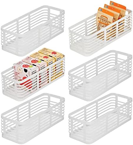  Steel Metal Wire Kitchen Food Storage Organizer Bin Basket For Pantry Organization - Wired Farmhouse Basket With Handle For Shelves - Carson Collection - 6 Pack, Matte Black