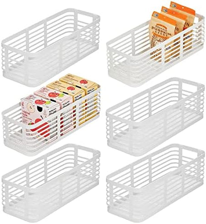  Steel Metal Wire Kitchen Food Storage Organizer Bin Basket For Pantry Organization - Wired Farmhouse Basket With Handle For Shelves - Carson Collection - 6 Pack, Matte Black