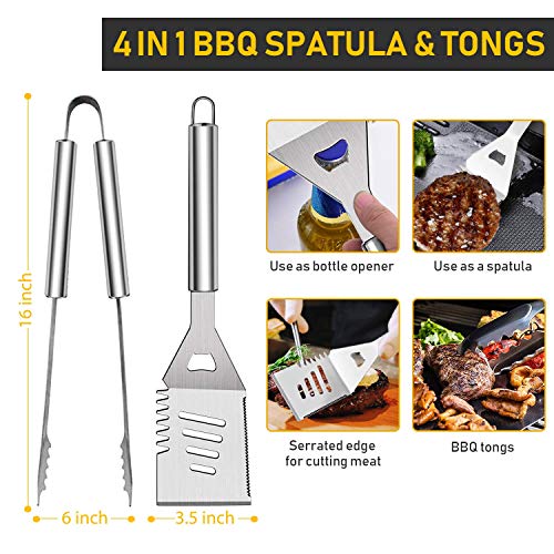 34Pcs Grill Accessories Grilling Gifts For Men, 16 Inches Heavy Duty BBQ Accessories, Stainless Steel Grill Tools With Thermometer, Grill Mats For Backyard, BBQ Gifts Set For Men Women