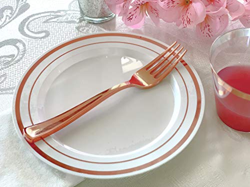  50 Piece Premium Rose Gold Plastic Forks | Extra Heavy Duty With Bright Shiny Finish | Convenient And Strong | Ludere Elegant Disposable Forks