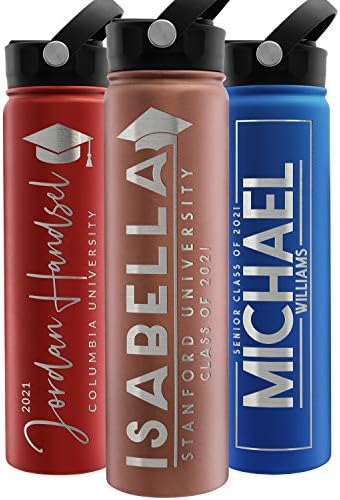  Graduation Gifts, Water Bottle Personalized With Straw Lid - 24 Oz - Pink | Custom Water Bottle W Text - Insulated Double Wall - High School, College, Class Of 2023 | 9 Color - Congrats Grad
