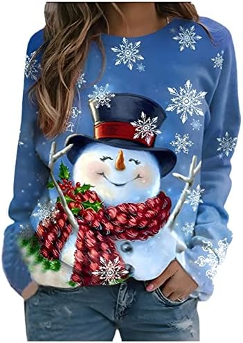  Womens Causal Loose Crewneck Cute Plus Size Sweatshirts Long Sleeve Crew Neck Christmas Print Pullover Top Fall Clothes