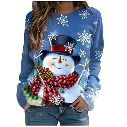  Womens Causal Loose Crewneck Cute Plus Size Sweatshirts Long Sleeve Crew Neck Christmas Print Pullover Top Fall Clothes